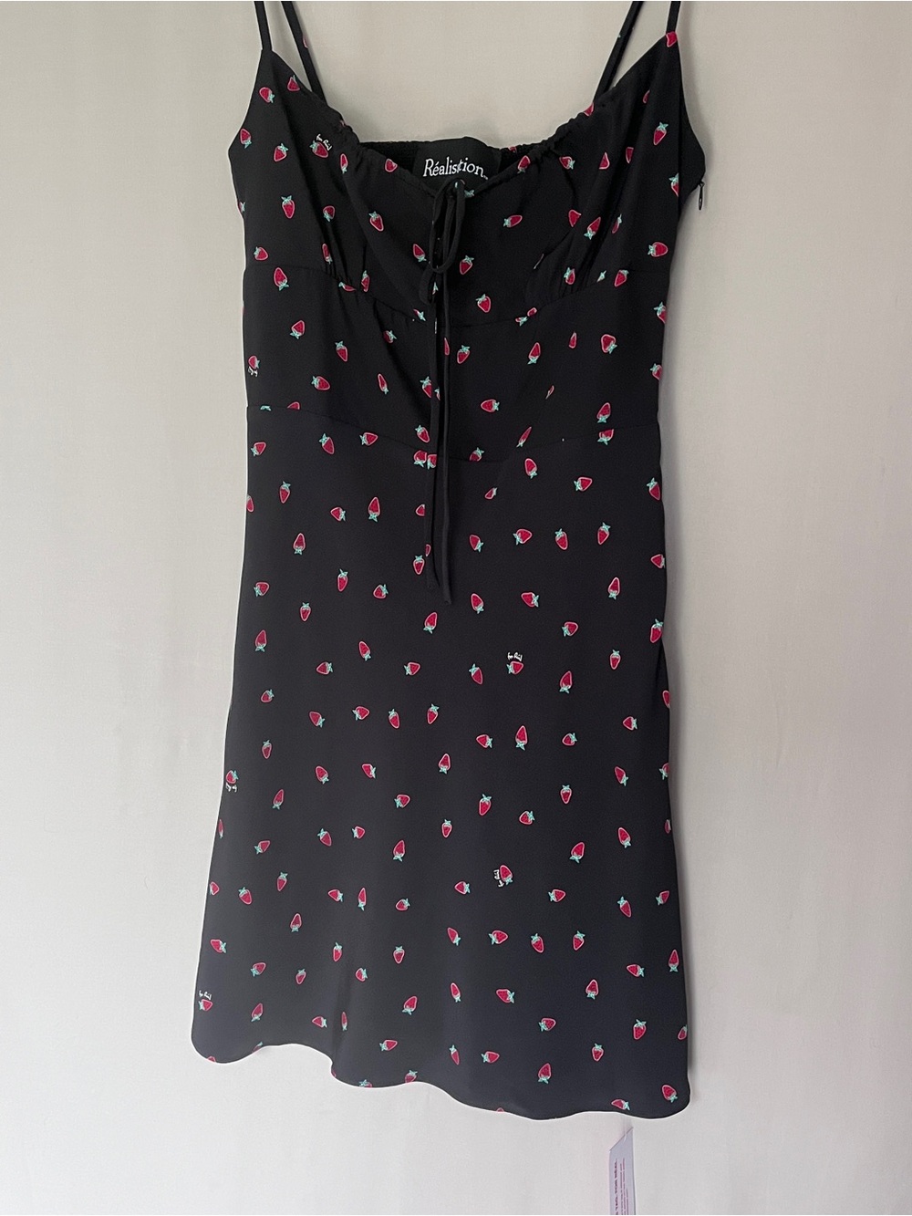 Réalisation Par The Inez Black Strawberry Silk Slip Dress NWT S